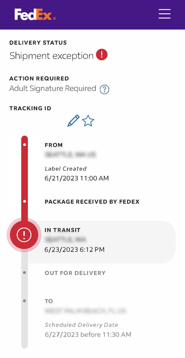 fedex shipment exception - mobile