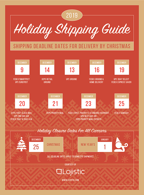 2019 holiday shipping deadline calendar