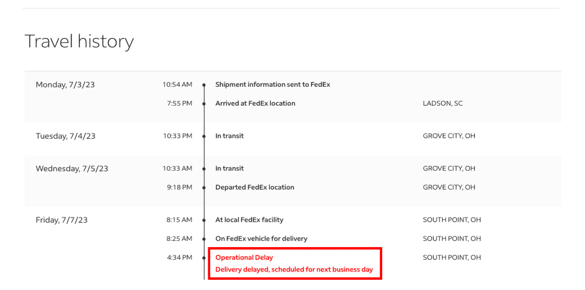 fedex operational shipment exceptions