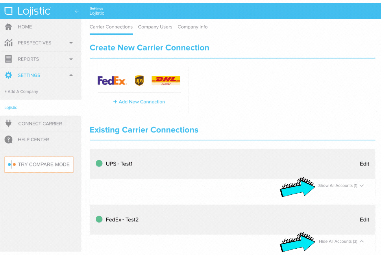 lojistic carrier shipping number account nicknames 1